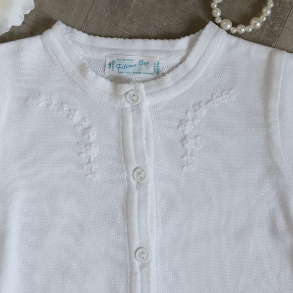 Girls White Cardigan White Embroidery Feltman Brothers 18 Months RARE - Picture 2 of 5